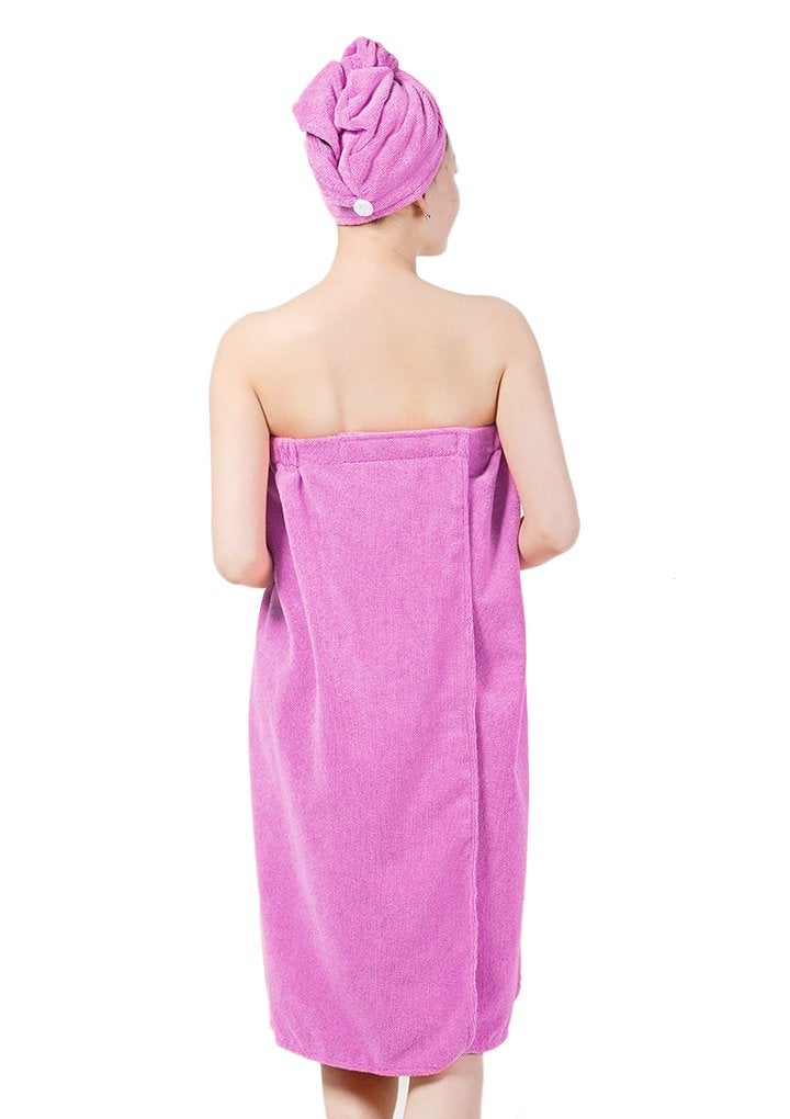 Fakeface Ladies Absorbent Microfiber Spa Bath Towels Body Wrap Cover Up Set Cozy Fleece Bathrobe Bath Towel Tube Dress Nightgown Sleepwear Shower Hair Drying Turban Cap Hat Bathroom Accessories for Women Girls - Image 2